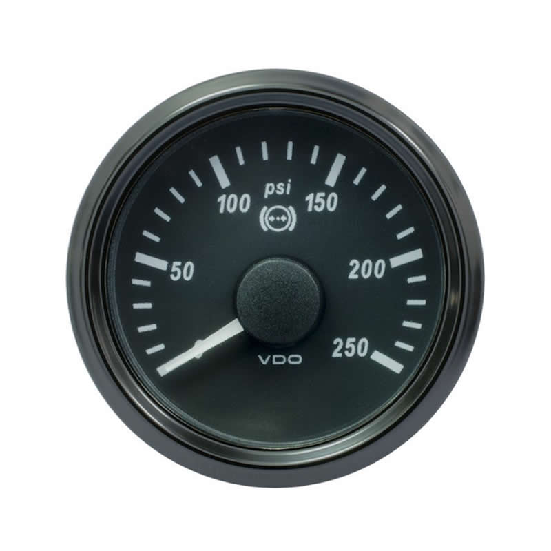 VDO SingleViu 1402 Brake Pressure 250PSI Black 52mm gauge